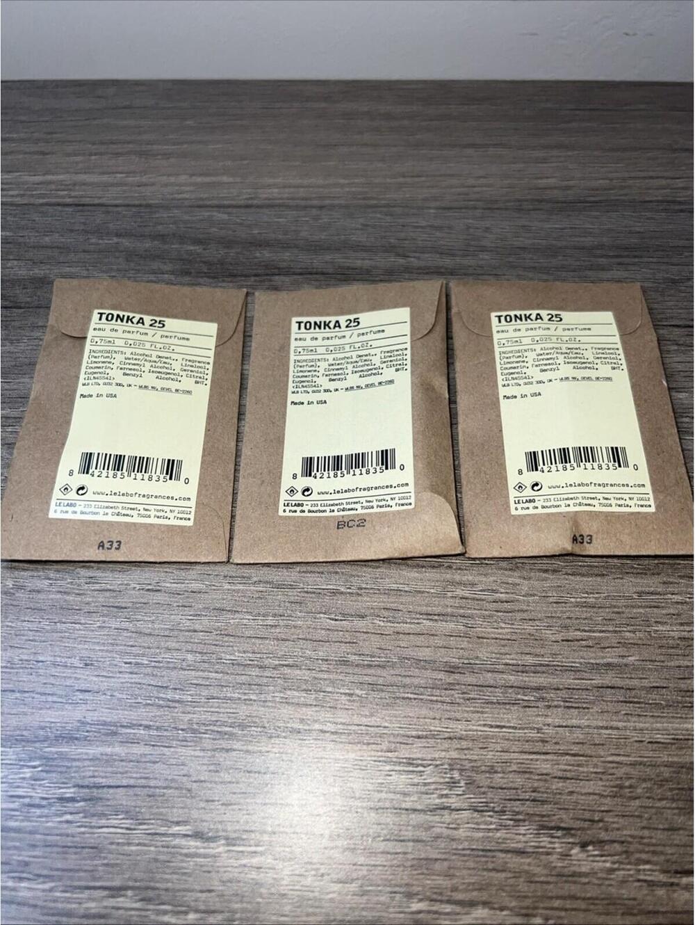 Lot Of 3 Le Labo Tonka 25 (.75 ml)